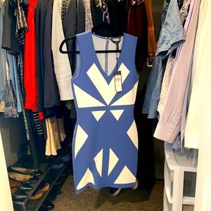NWT BCBG Evinna bodycon dress blue and white